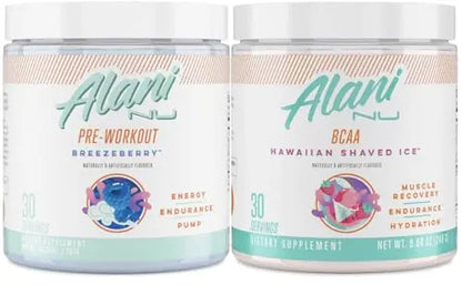 Alani Nu Breezeberry Pre Workout and BCAA Hawaiian Shaved Ice Post Workout Powder Alani Nu