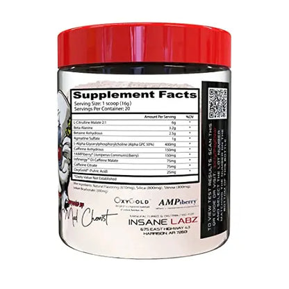 Insane Labz Psychotic Clear, Fully Disclosed, Clinically Dosed Pre Workout Powder Insane Labz