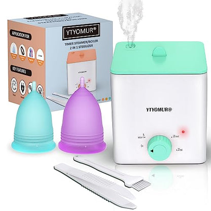 YTYOMUR Menstrual Cup Steamer Sterilizer with 2 Reusable Period Cups, Menstrual Cups Cleaner YTYOMUR