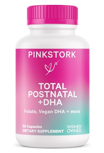 Pink Stork Total Postnatal Vitamins for Women with Vegan DHA, Iron, Folate, and Vitamin B12 Pink Stork