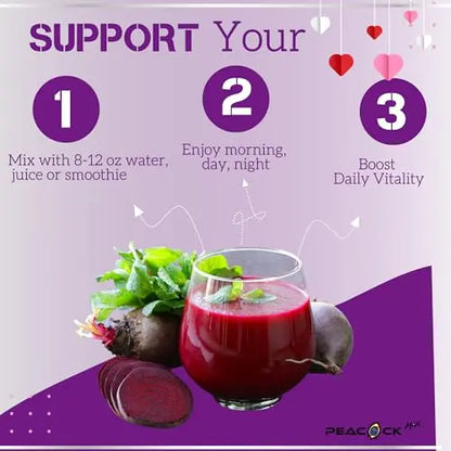 Peacock Max Superfoods Blend Immunity Support Vegan Gluten Free (Beets Nitric Oxide B12 Powder) Peacock Max