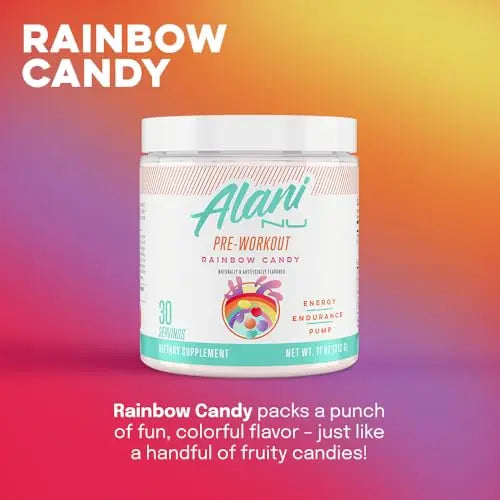 Alani Nu Rainbow Candy Pre Workout and BCAA Sour Gummies Post Workout Powder Alani Nu