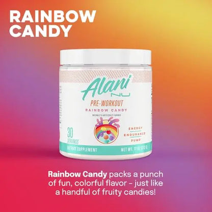 Alani Nu Rainbow Candy Pre Workout and BCAA Sour Gummies Post Workout Powder Alani Nu