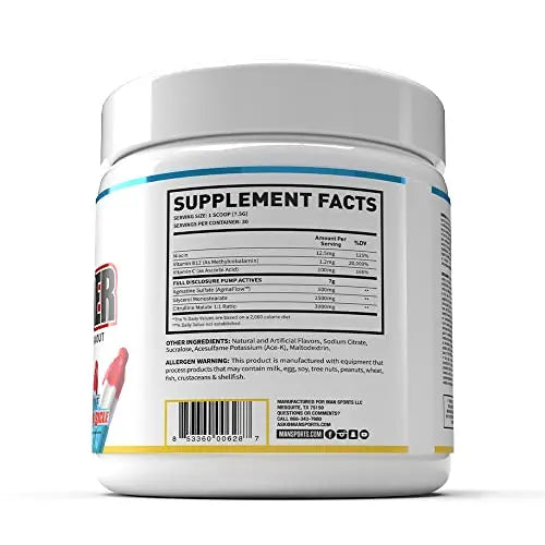 MAN Sports Pump Powder Blue Bombsicle - Stimulant Free Pre Workout Drink MAN Sports