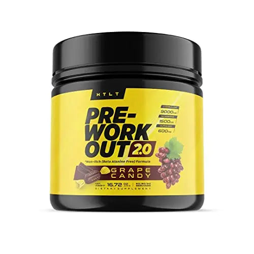HTLT Pre-Workout Powder - 60 Servings, Non-Itch, No Beta Alanine (Grape Candy) HTLT Supps