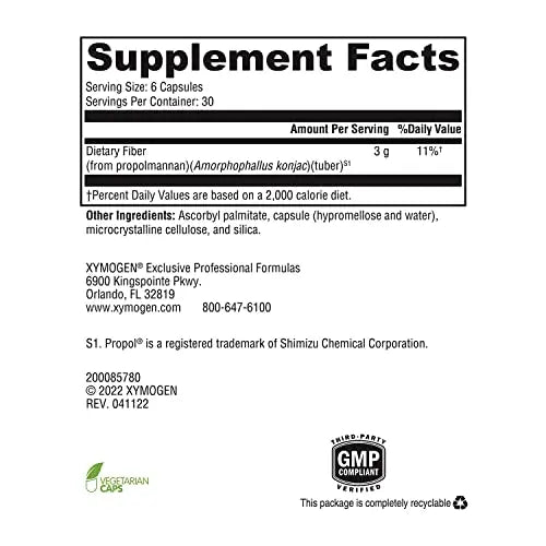 XYMOGEN OptiFiber Lean Fiber Supplement - 100% Natural and Soluble Propolmannan Fiber XYMOGEN