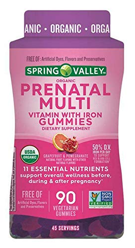 Spring Valley Organic Prenatal Multi Vitamin with Iron, Grapefruit & Pomegranate, 90 Gummies Spring Valley