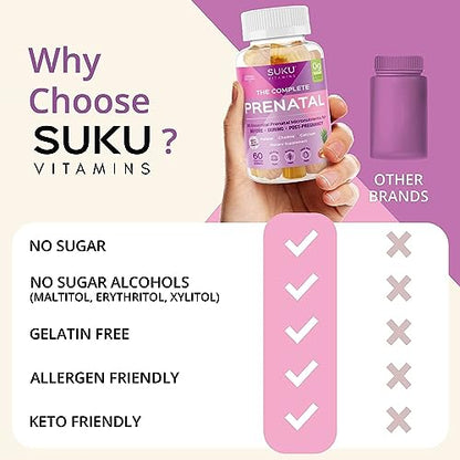 SUKU Vitamins - Complete Prenatal - Enriched with Calcium, Vitamin K2, Vitamin B12 SUKU Vitamins