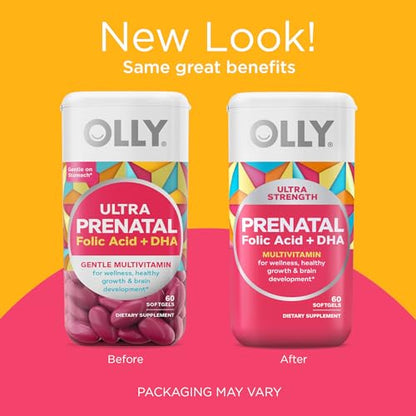 OLLY Ultra Strength Prenatal Multivitamin Softgels, Supports Healthy Growth, Brain Developmentment OLLY