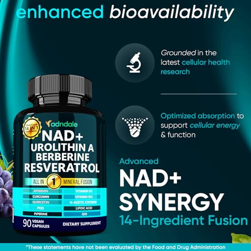 Adndale NAD Supplement. Longevity Formula with Liposomal NAD+, Trans Resveratrol, Urolithin-A, Berberine, CoQ10. NMN Supplement Alternative. 90 Count AdndaleBuy Supplements Australia