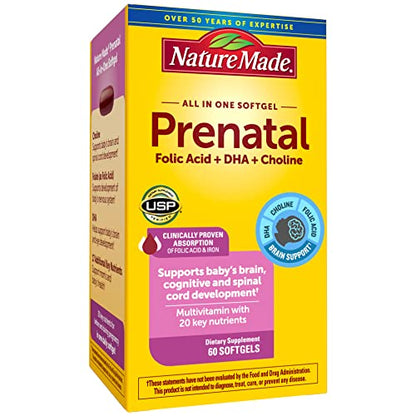 Nature Made Prenatal Multivitamin with Folic Acid, DHA and Choline, Dietary Supplement Nature Made