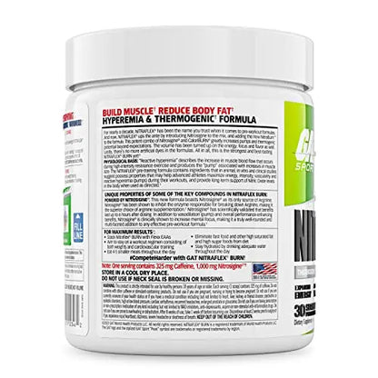 GAT SPORT NITRAFLEX Burn, Pre Workout Thermogenic Powder, Apple Melon, 30 Servings GAT SPORT
