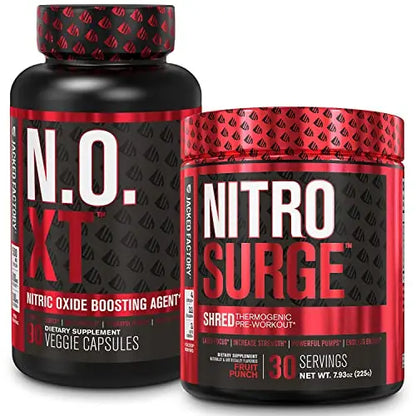Jacked Factory Nitrosurge Shred Thermogenic Pre-Workout in Fruit Punch & N.O. XT Nitric Jacked Factory