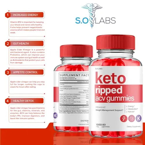 (2 Pack) Keto Ripped ACV Gummies Advanced Weight Loss, Keto Ripped Keto + ACV Gumm S.O Labs