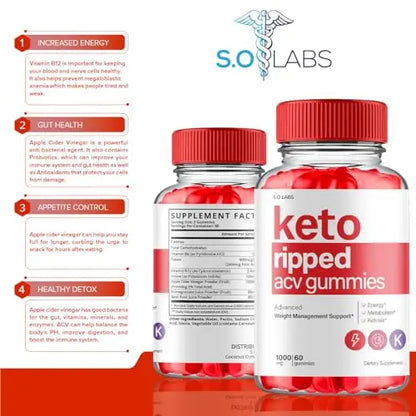 (2 Pack) Keto Ripped ACV Gummies Advanced Weight Loss, Keto Ripped Keto + ACV Gumm S.O Labs