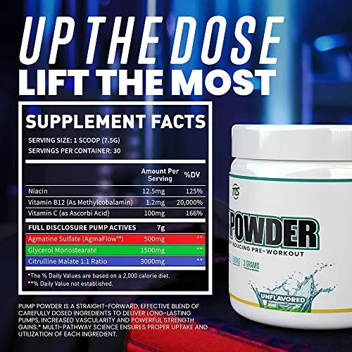 Man Sports Pump Powder. Stimulant Free Neutral Flavored Pre Workout Drink MAN Metabolic Augmenting Nutrition