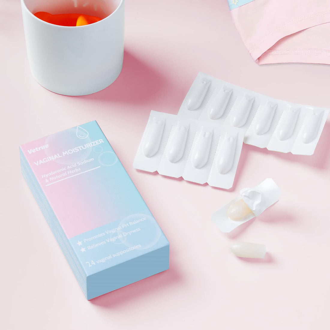 Intimate Moisturizer, Vaginal Suppository for Dryness & Discomfort, Feminine Long Lasting Hydration Support with Hyaluronic Acid and Natural Herbs - PH Balance, Estrogen and Drug Free (24 Inserts) vetrueBuy Supplements Australia