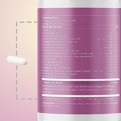 Fertility Supplement for Women with Prenatal Vitamins – Folic Acid, Iron, Vitamin C, D, B6, B12, Zinc Promescent