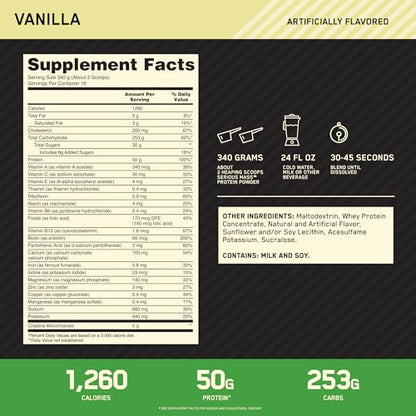 Optimum Nutrition Serious Mass Weight Gainer Protein Powder Vitamin C Zinc and Vitamin Optimum NutritionBuy Supplements Australia