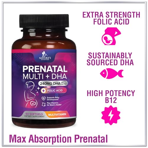 Women's Prenatal Multivitamin with Folic Acid & DHA, Prenatal Vitamins w/ Folate, Omega 3 Nature's Nutrition