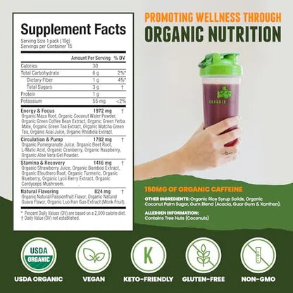 Organic Muscle Superfood Pre Workout Powder for Men & Women, Passionfruit Guava Organic Muscle