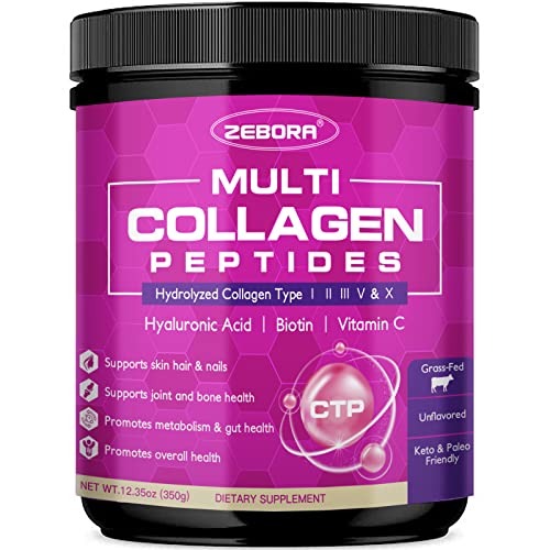 ZEBORA Multi Collagen Peptides Powder - Hydrolyzed Collagen Type I II III V X with Hyaluronic Acid ZEBORA