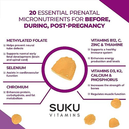 SUKU Vitamins - Complete Prenatal - Enriched with Calcium, Vitamin K2, Vitamin B12 SUKU Vitamins