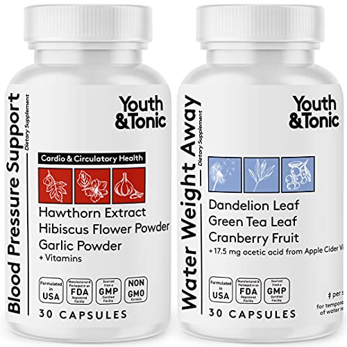 Youth & Tonic Daily Water Weight Away Pills and Blood Pressure Support Supplements/Natural Youth & Tonic