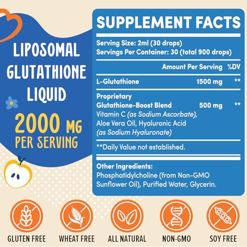 2000MG Liposomal Glutathione Liquid, 98% Absorption, Glutathione Liquid Supplement Prunucis