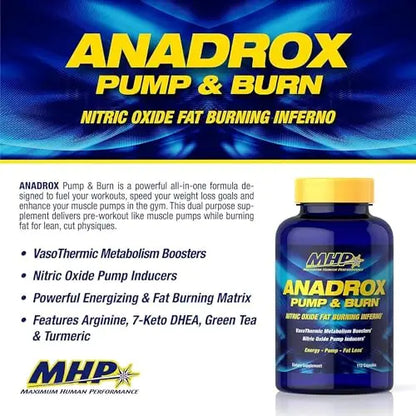 MHP Anadrox Pump & Burn, Nitric Oxide Fat Burning Inferno, 112 capsules Maximum Human Performance