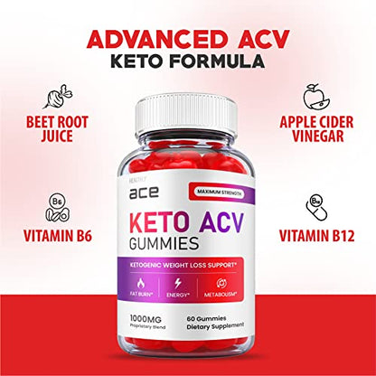 (3 Pack) Ace Keto Gummies - Official Formula, Vegan - Ace Keto ACV Gummies, Keto Ace Gummies Healthly