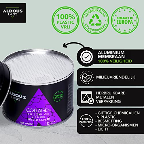 120 Capsules - Collagen with Hyaluronic Acid + Coenzyme Q10 + Vitamin C, A, D and B12 + Zinc Aldous Labs