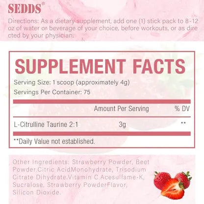 SEDDS Strawberry-Flavored L-Citrulline Taurine 2:1, L Citrulline Powder, Unflavored Vegan SEDDS
