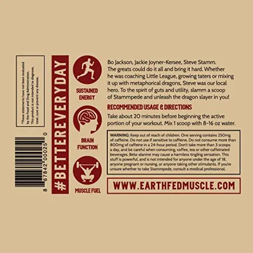 Earth Fed Muscle Stammpede DragoFruit Punch Pre Workout, 30 Servings, Boost Energy Earth Fed Muscle