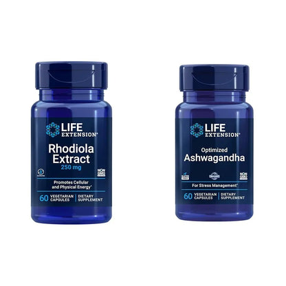 Life Extension Rhodiola and Ashwagandha Extract Bundle, Rhodiola rosea and ashwagandha Supplements, 60 Capsules Each Life Extension buy supplements Au