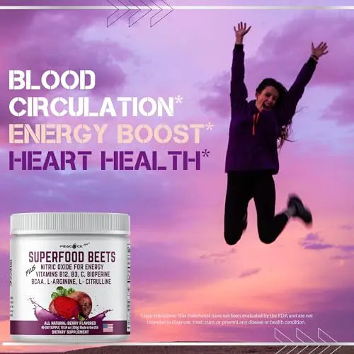 Peacock Max Superfoods Blend Immunity Support Vegan Gluten Free (Beets Nitric Oxide B12 Powder) Peacock Max