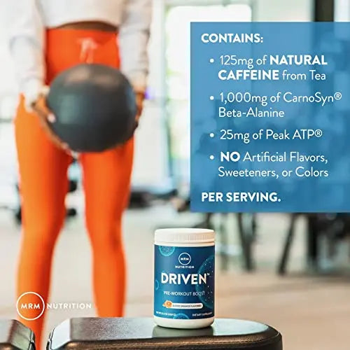 MRM Nutrition Driven Pre-Workout Powder | Strawberry Kiwi Flavored | 125mg Caffeine MRM