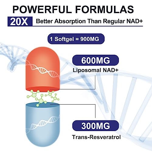 inGreens 900mg Liposomal NAD+ Supplement with 300mg Trans Resveratrol - Superior Absorption, Replaces NMN, Boost NAD+ for DNA Repair, Energy & Longevity, Aging Defense, 60 Softgels inGreensBuy Supplements Australia