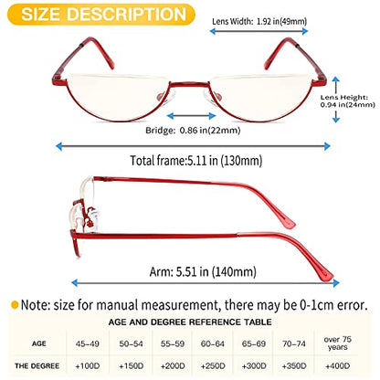 Yiwaeye 3 Pack Half Moon Reading Glasses Anti Blue Light UV, Half Frame Semi Lens Slim Yiwaeye