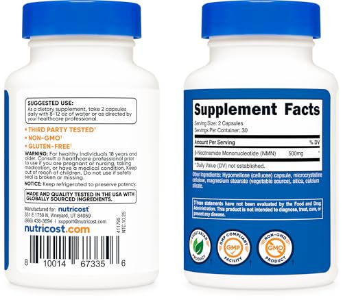 Nutricost NMN (Nicotinamide Mononucleotide) 500mg, 60 Capsules - Vegetarian Friendly, 30 Servings, Gluten Free, GMO Free NutricostBuy Supplements Australia