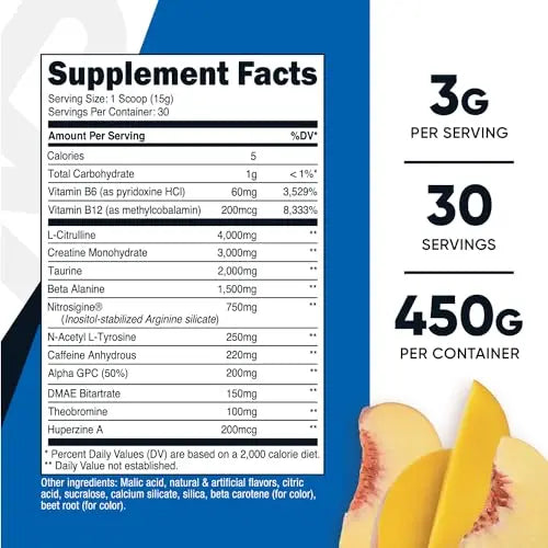 Nutricost Pre-C Pre-Workout Complex with Creatine (Peach Mango | 30 Servings) Powder Nutricost