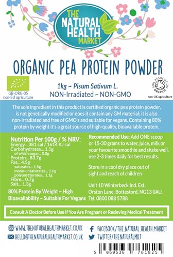 Organic Pea Protein Powder 1kg by The Natural Health Market • 80% Vegan Protein The Natural Health Market