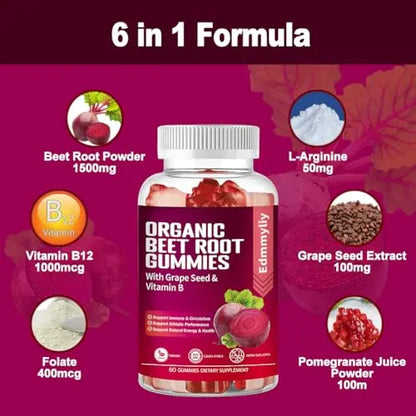 Organic Beet Root Gummies 1500mg for Men Women Beet Root for Athletic, Performance Edmmyliy