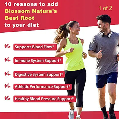Organic Beet Root Powder 1350mg with Black Pepper-Nitric Oxide Booster, Digestive System Blossom Nature