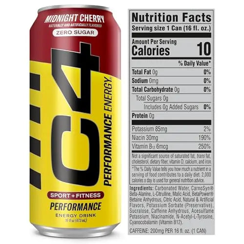 C4 Energy Carbonated Zero Sugar Energy Drink, Pre Workout Drink + Beta Alanine, Midnight Cellucor