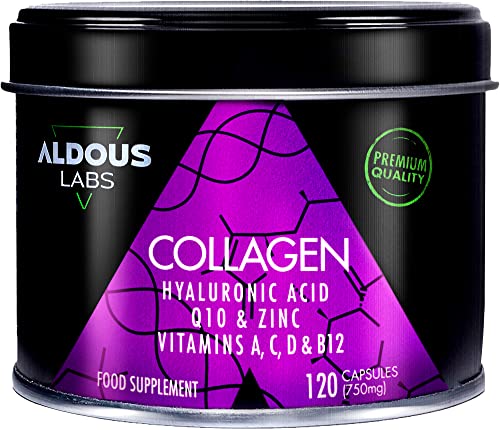 120 Capsules - Collagen with Hyaluronic Acid + Coenzyme Q10 + Vitamin C, A, D and B12 + Zinc Aldous Labs