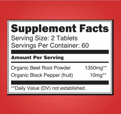 Organic Beet Root Powder 1350mg with Black Pepper-Nitric Oxide Booster, Digestive System Blossom Nature