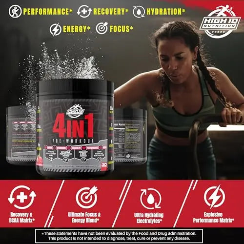 High IQ Nutrition 4 in 1 Lychee Flavored Pre Workout Powder 200mg Caffeine | Energy, Focus High IQ Nutrition