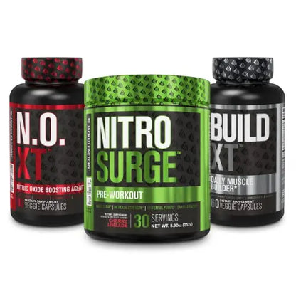 Jacked Factory Nitrosurge Pre Workout, N.O. XT Nitric Oxide Supplement & Build-XT Daily Jacked Factory
