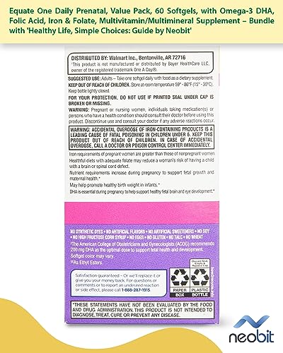 Equate One Daily Prenatal, Value Pack, 60 Softgels, with Omega-3 DHA, Folic Acid, Iron & Folate NEOBIT